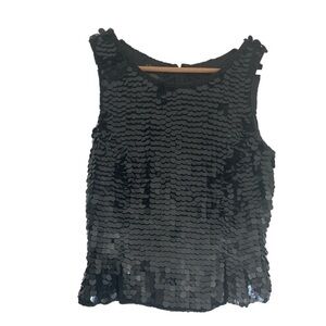 CHAUDRY Black Silk Sequin Tank Top Blouse